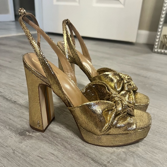 Sam Edelman Kristen Platform Heels Gold New 9.5 - Picture 1 of 6